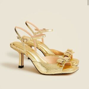 J CREW Leni made-in-Spain bow heels in metallic snake-embossed leather NEW Gold